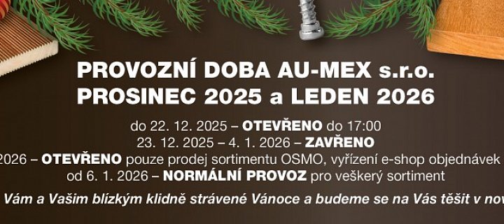 Provozní doba Au-Mex přes svátky 2025